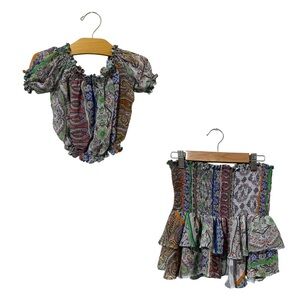 Submarine Girls Swim Cover Up Set Top.Skirt Smocked Paisley Beach Pool Medium 12